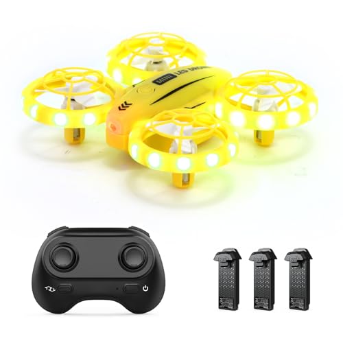 Goolsky Drohne Mini für Kinder 2,4 GHz 360° Drehungen, LED-Licht, Rückkehr mit Einem klick, Headless-Modus, Höhenhaltung, 360°-Schutz, Ferngesteuerter Quadrocopter für Jungen Mädchen Anfänger Gelb von Goolsky