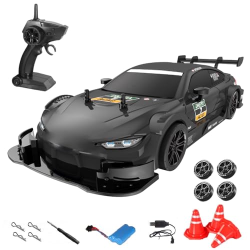 Goolsky Ferngesteuertes Auto 40KM/H Drift Auto 1/16 4WD 2,4GHz Stufenlos Variable Geschwindigkeit RC Auto Scheinwerfer Austauschbare Drift- und Rennreifen Kindergeschenk für Kinder Erwachsene Schwarz von Goolsky