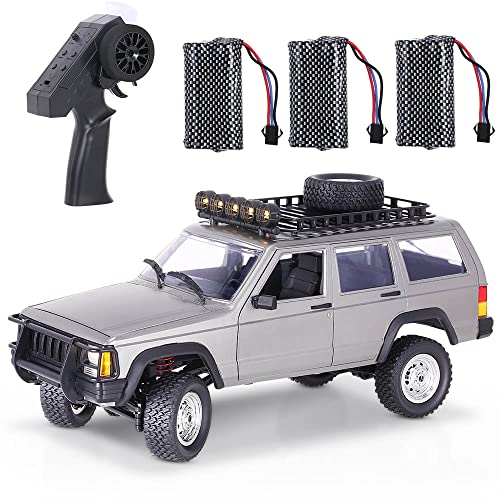 Goolsky MN-78 RC Crawler 4WD 2,4GHz 1/12 Off-Road Gebürstet LKW Geländekletterauto, 7,4V Batterie mit Hoher Kapazität, 3 Offene Türen LED-Licht Geschenke für Kinder Erwachsene Silber 3Batterien von Goolsky