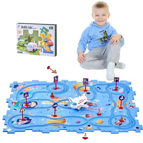 Autorennbahn DIY-Puzzlebahn für Kinderspielzeug,Goomp Puzzle Piste Auto Fahrspuren Spiele DIY Puzzle Autorennbahn mit Fahrzeugen Lernspielzeug Montessori für Kinder im Alter von 3 4 5 6 7 8 Jahren von Goomp