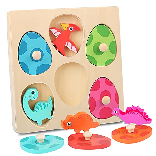 Goorder Holzpuzzle Spielzeug ab 1 Jahr Kinder, Montessori Spielsachen Dinosaurier Jigsaw Holzspielzeug Steckpuzzle Puzzle Spiel Geschenk für 2 3 Jahre Baby Mädchen Jungen Weihnachten Geburtstag von Goorder