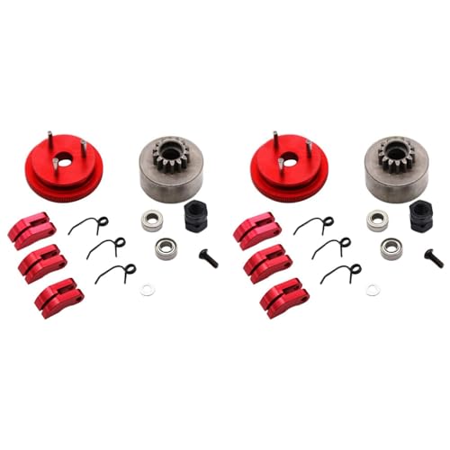 Goorvoucs 2X Kupplungsglockenschuhe Lager 14T Zahnrad Schwungrad Kit Set für 1/8 RC Auto Axial (Rot Silber) von Goorvoucs