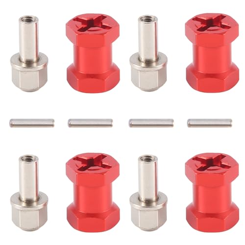 Goorvoucs 4 Stück 12 mm Sechskant-Radnaben-Antriebsadapter 17 mm Verlängerungs-Kombinationskupplung für 1/10 RC Car Crawler SCX10 D90, Rot von Goorvoucs