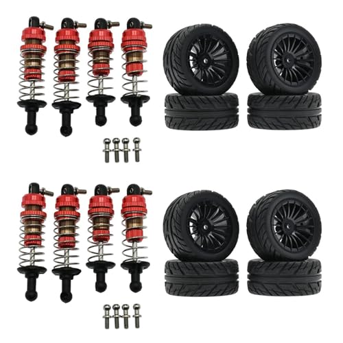 Goorvoucs 4X Metall-StoßDäMpfer und Gummireifen-Set für SG1603 SG1604 SG1605 UD1601 UD1602 UD1603 1/16 RC-Autoteile, Schwarz von Goorvoucs