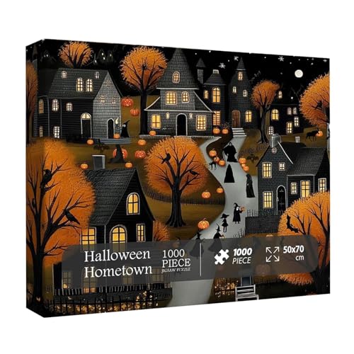 Goowafur Halloween-Stadt-Puzzle,Halloween-Stadt-Puzzle | 1000 Teile Vintage Halloween Puzzle Puzzle Spielzeug,Spukhaus-Puzzle, herausforderndes Puzzle für Erwachsene, lustiges Vintage-Puzzlespielzeug von Goowafur