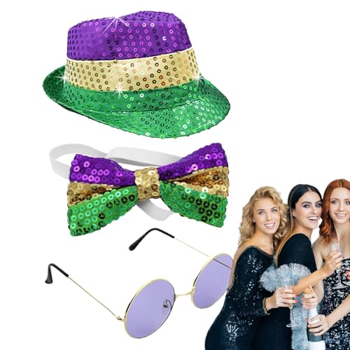 Goowafur Karnevalshüte für Damen, Karnevalshut Herren - Carnival Caps Sonnenbrillen-Set | Kostümzubehör Glitzerkappen-Set für Party-Requisiten, Karnevalsdekorationen von Goowafur