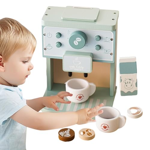 Goowafur Kinder Kaffeemaschine Holzküchenspielzeug, tun Sie vor, Kaffeemaschine zu Spielen - Holzkaffeemaschine Spielzeugspielset für Kinder | Bildungsspiel Kitchen -Accessoires geben vor von Goowafur