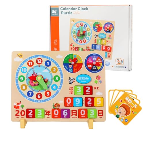 Goowafur Kleinkindkalender, Kleinkind-Tageskalender,Lernkalender für Kinder aus Holz - Sicheres Kalenderuhr-Holzspielzeug, interaktives Lern- und Bildungsspielzeug, leichte Tageskalendertafel von Goowafur