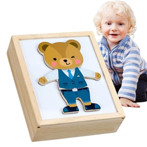 Goowafur Magnetisches Puzzle Dress Up, Holzpuzzles für Kinder,Magnetisches Bären-Anzieh-Lernpuzzle - Passende Spiele, Sortier- und Zuordnungspuzzles, Cartoon-Muster, Lernspaß für Kinder von Goowafur