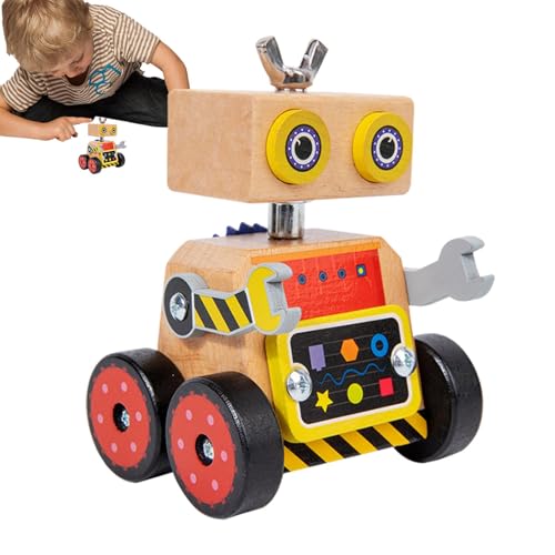 Goowafur Spielzeug zum Bauen von Robotern, Spielzeug zum Zusammenbauen von Robotern | Holzroboter-Bauspielzeug | Lernspielzeugset zum Zusammenbauen von Holzrobotern, Holzbearbeitungs-Bastelprojekte von Goowafur