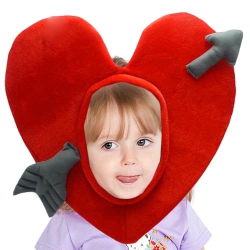 Goowafur Valentinstag-Herz-Kopfbedeckung, Liebes-Herz-Stirnband, Cosplay-Kopfbedeckung für Erwachsene, Herzform-Hut, ausgefallenes Outfit, roter Plüsch-Liebesherz-Hut für Erwachsene und Kinder von Goowafur