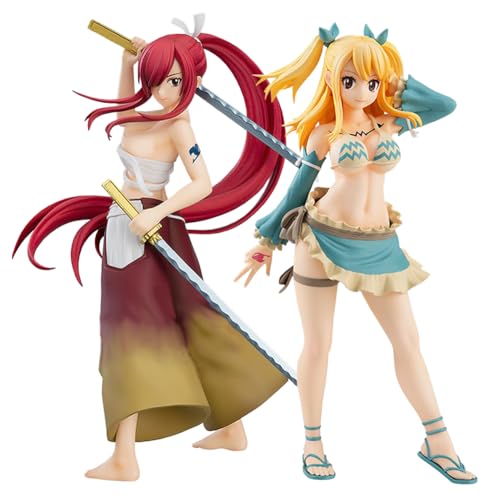 2PCS Anime Fairy Tail Figur, Lucy Heartfilia/Erza Scarlet Figur Statuen, 17CM PVC Cartoon Modell Dekoration, Ornamente Sammlerstücke Geschenk von Gooyeh