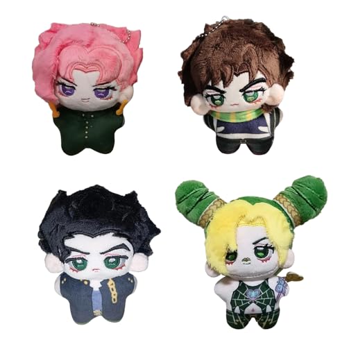 4PCS Joseph Joestar Figure Soft Plush Pillow, 10CM, Cujoh Jolyne Stuffed Pendant Keychain Anhänger, Kakyōin Noriaki, Anime Soft Figure Hug Pillow Pendant, Schultasche Dekoration von Gooyeh