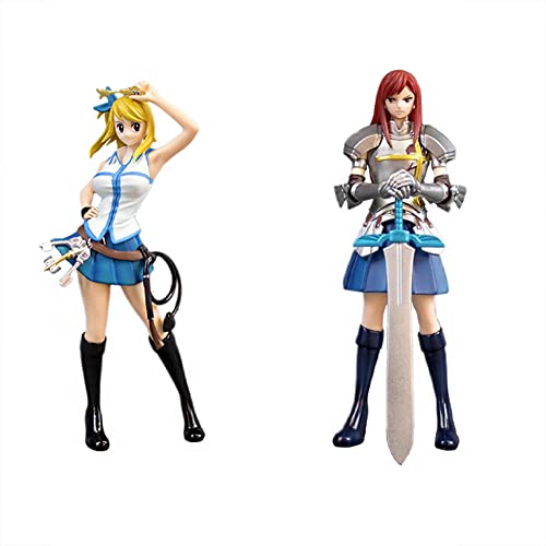 Gooyeh 2pcs Fairy Tail Figur Lucy Heartfilia und Erza Scarlet Anime Figur PVC Statue Modell Ornamente Heimdekoration Sammlung Geschenk 16cm von Gooyeh