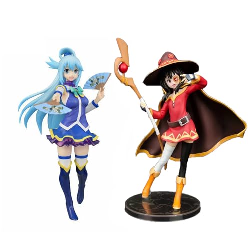 Gooyeh 2pcs KONOSUBA-Gottes Segen auf Dieser wunderbaren Welt Anime Figur magisches Mädchen Megumin und Aqua Figuren Statue Modell Ornament Sammlung Geschenk 20cm von Gooyeh