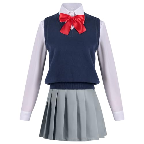 Gooyeh AmanoRirisa Cosplay Kostüm Schuluniform mit rosa Perücke für Frauen Anime AmanoRirisa Outfits Röcke Rock Socken Weste Halloween Karneval Party Dress Up Kostüm von Gooyeh