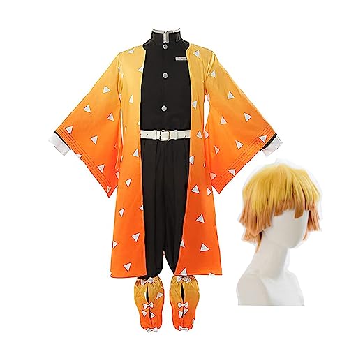 Gooyeh Anime Agatsuma Zenitsu Cosplay Kostüm Anzug Agatsuma Zenitsu Kostüm Herren Robe Jacket Kleidung Accessoires Halloween Karneval Party für Kostüm Erwachsene von Gooyeh