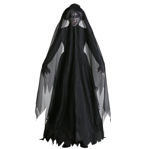 Gooyeh Damen Hexen Kostüm Halloween Cosplay Kostüm Witch Hexe Cos Kostüm Hexe Cosplay Performance Kostüm Schwarzer Horror Umhang von Gooyeh