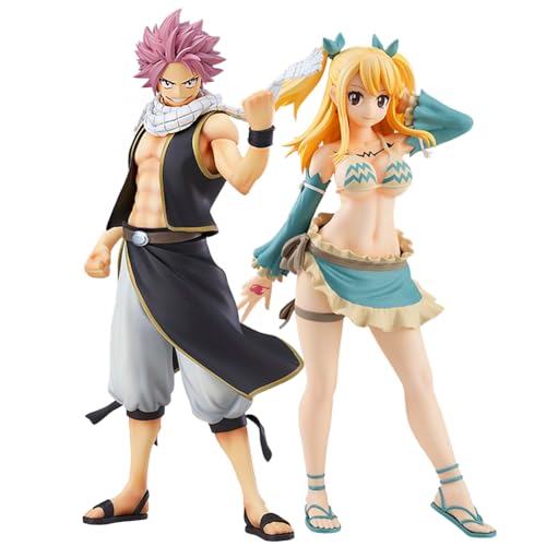 Gooyeh Fairy Tail Natsu Dragneel Figur Anime Lucy Heartfilia Actionfigur PVC Modell Statue Desktop Dekorationen Sammlerstück für Fans 19CM+17CM von Gooyeh