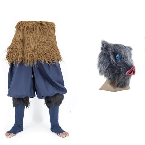 Gooyeh Hashibira Inosuke Cosplay Kostüm Hose mit Schürzen Anime Hashibira Inosuke Maske Rollenspiel-Masken Halloween Kostüm Zubehör für Erwachsene von Gooyeh