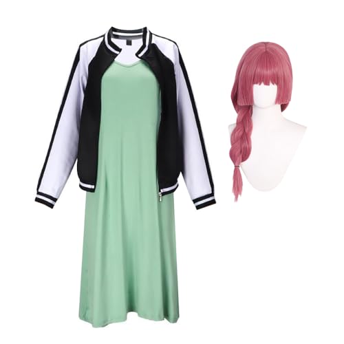 Gooyeh Hiroi Kikuri Cosplay Anime Hiroi Kikuri Uniform Jacke Grün Strapsrock Rosa Rot Perücke Halloween Kostüme Outfit für Fans von Gooyeh