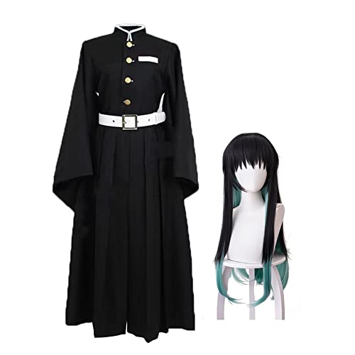 Gooyeh Tokitou Muichirou Cosplay Kostüm mit Perücke, Anime Japanisches Tokitou Muichirou Kimono Full Set Dress Up, Schwarzes Kleid Outfits für Teens und Erwachsene Halloween Party Cosplay Set von Gooyeh