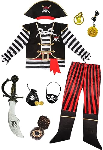 Gorkonpy Jungen Piratenkostüm Kinder Halloween Piratenkostüm mit Zubehör von Gorkonpy