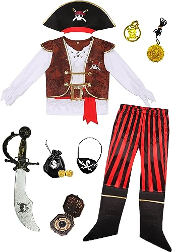 Kinder Piratenkostüm Jungen Halloween Piratenkostüm mit Zubehör von Gorkonpy