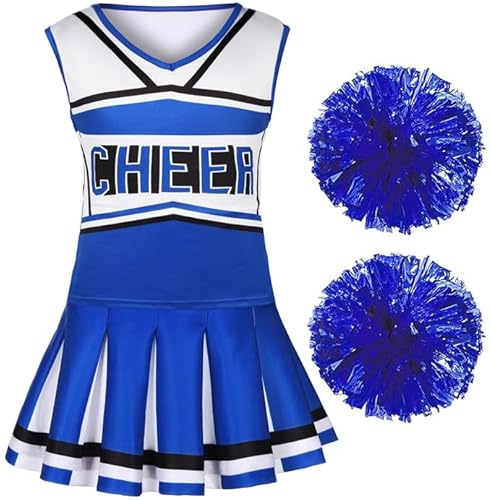 Gortykor Cheerleader-Kostüm für Mädchen, Cheerleader-Kostüm für Halloween, Cheerleader-Geschenke, 3-10 Jahre (blau, 5-6 Jahre) von Gortykor