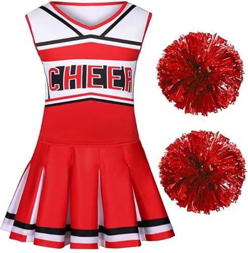 Gortykor Cheerleader-Kostüm für Mädchen, Cheerleader-Kostüm für Halloween, Cheerleader-Geschenke, 3-10 Jahre (rot, 9-10 Jahre) von Gortykor