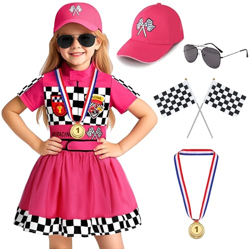 Gortykor Mädchen Rennfahrer Kostüm Rennfahrer Kleid Kostüm für Mädchen Halloween Racer Cosplay Dress Up (3-4 Jahre) von Gortykor