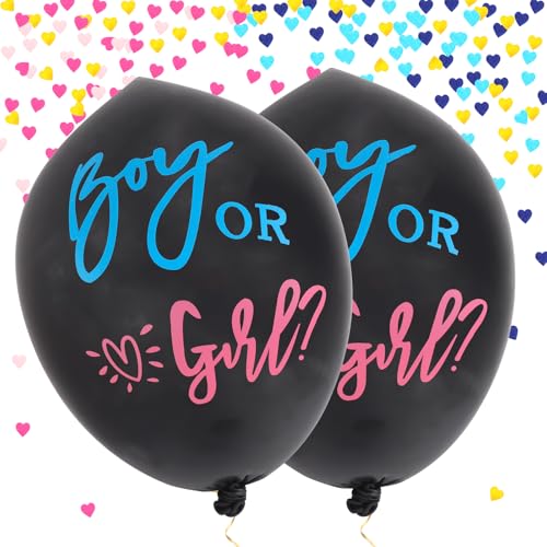 2stk Gender Reveal Ballon, Verdickte Gender Reveal Konfetti Ballons mit Rosa und Blauem Konfetti und Band für die Baby Gender Reveal Party (Junge- oder Mädchen-Ballon + Herzförmiges Konfetti) von Gosknor