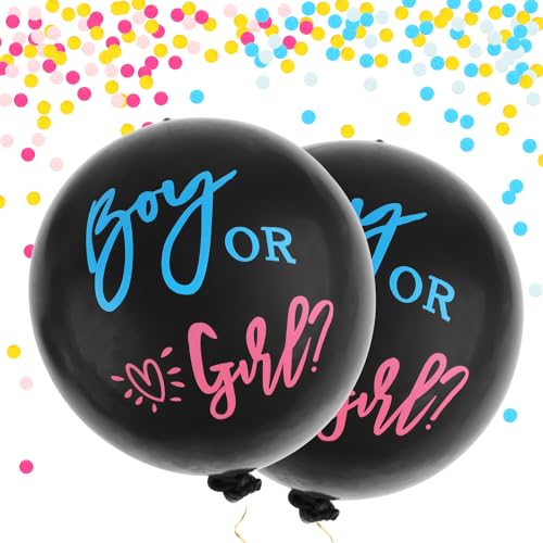 2stk Gender Reveal Ballon, Verdickte Gender Reveal Konfetti Ballons mit Rosa und Blauem Konfetti und Band für die Baby Gender Reveal Party (Junge- oder Mädchen-Ballon + Rundes Konfetti) von Gosknor