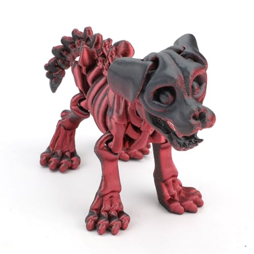 3D Gedruckter Hund, PLA 3D Gedrucktes Hundeskelett Abnehmbare 3D Gedruckte Tiere Flexibel Zappeltiere für Die Dekoration des Heimbüros Stressabbau (Rot, Schwarz) von Gosknor