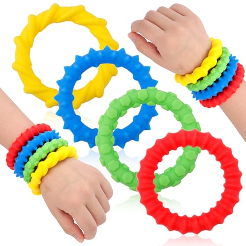 4 Stück Zappelarmband, Dehnbar Sensorisches Zappelspielzeug für Kinder Sensorisches Armband aus Silikon für Autismus ADHS Beruhigend und Leise Zappel-Stressspielzeug Klassenzimmerpreise von Gosknor