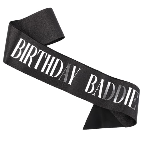 Birthday Baddie Schärpe, Glitzerstoff Geburtstagsschärpe Schwarz Weiße Geburtstagsschärpe für Frauen und Männer Weiche Geburtstagsschärpe mit Sicherheitsnadel für Geburtstagsparty von Gosknor