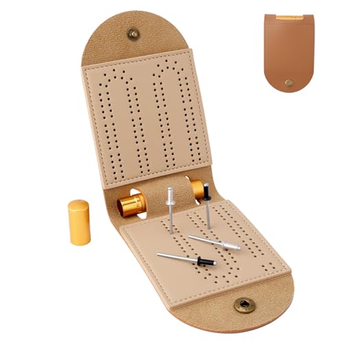 Cribbage Brettspiel Set, Faltbares Tragbares PU Mini 2-Spur Cribbage-Brett für Unterwegs mit 4 Metallstiften und 1 Aufbewahrungsröhren Ideal für Familie und Freunde von Gosknor