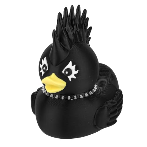 Felsenente, 9cm Hoch 3D-Druck Dunkle Ente Lustige Punk-Ente Gothic-Ente Einzigartige Dunkle Enten Badeente Spielzeug für Erwachsene Zuhause Büro Auto Dekoration Zubehör Geschenke(Schwarz) von Gosknor