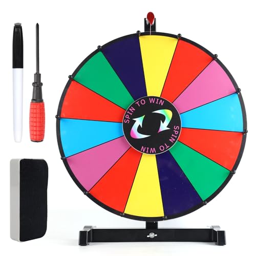 Gosknor 46cm Drehendes Preisrad, 14 Fächer Drehendes Rad mit Ständer Spinning Prize Wheel mit Trockenlöscher und Markern für Karneval Messen Urlaubsaktivitäten Spiel von Gosknor