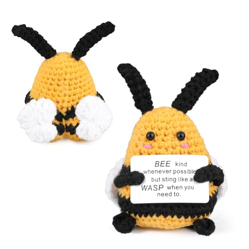 Positive Biene, Premium-Wolle Süße Positive Biene Gehäkelt mit Positiver Bestätigungskarte Handgemachte Positive Strickpuppen Ideale Bienenpositive Geschenke für Familie und Freunde von Gosknor