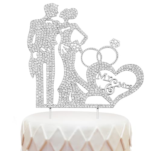 Tortenaufsatz für Hochzeiten, Tortenaufsatz für Verlobungen aus Zinklegierung mit Strasssteinen Verzierter Tortenaufsatz für Hochzeiten Tortenaufsatz für Braut Bräutigam (Silber, Mr. & Mrs.) von Gosknor