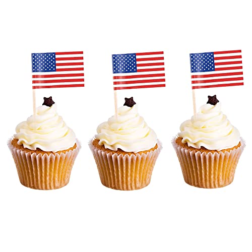 100 Stück 4. Juli Amerikanische Flagge Cupcake Picks Amerikanische Flagge Lebensmittel Picks Zahnstocher Cocktail Sticks für Unabhängigkeitstag Zuhause patriotische Thema Geburtstag Party Lieferanten von GotGala