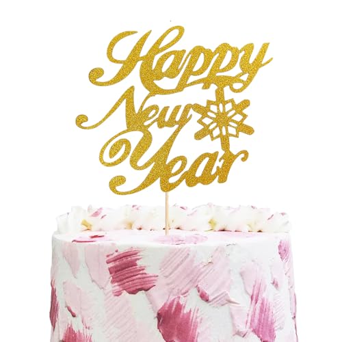 Frohes Neues Jahr Cake Toppers Snowflake Gold Glitter 2025 Silvester Hallo 2025 Prost zu 2025 Frohes Neujahrsdekorationen für Neujahr Winter Festtage Weihnachtsfeier Dekorationen von GotGala