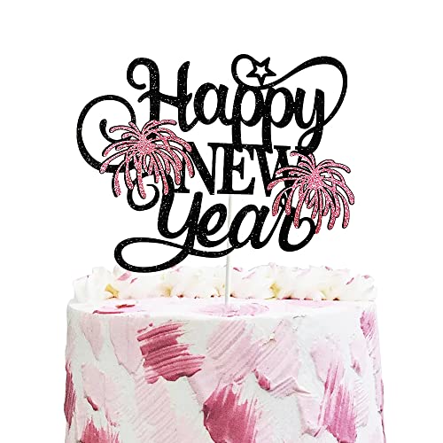 Happy New Year Cake Toppers Schwarz & Gold Glitzer 2023 Silvester Hello 2023 Cheers to 2023 Happy New Year Dekorationen für Neujahr Winter Festliche Feiertage Weihnachten Party Dekorationen (Roségold) von GotGala