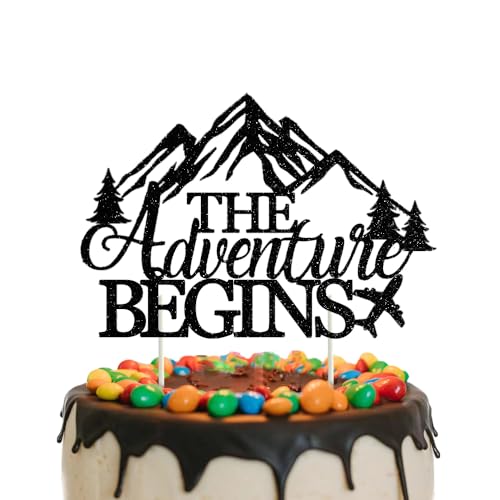 The Adventure Begins Kuchen -Topper Schwarz glitzernder Kuchen -Topper für Reisebesteuerung Rentenabschluss Karriere Karriere Karriere Änderung des Weges weg von GotGala