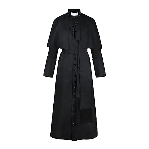 Gothden Tunika-Kostüm, mittelalterlicher Mönch, Priester, Renaissance, Cosplay, komplettes Set, Halloween, Cosplay, für Erwachsene, Herren, Schwarz , XXXL von Gothden