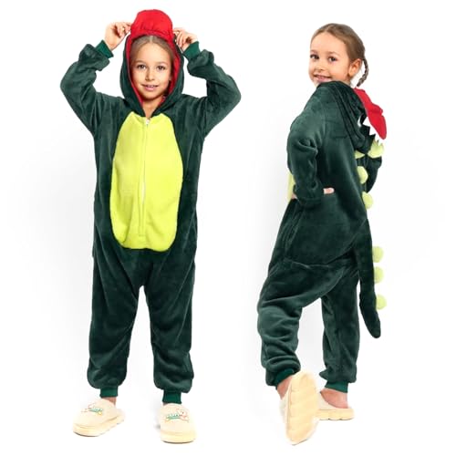 GothicBride Dinosaurier Jumpsuit Kostüm für Kinder Tier Cosplay Onesie Dino Kostüm mit Kapuze Unisex Dinokostüme für Karneval Cosplay Halloween Party M von GothicBride