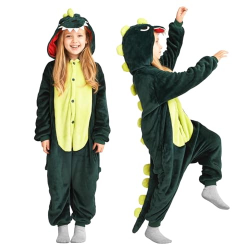 GothicBride Dinosaurier Jumpsuit Kostüm für Kinder Tier Cosplay Onesie Dino Kostüm mit Kapuze Unisex Kostüm Outfit Dinosaurier Overall für Karneval Cosplay Halloween Party S von GothicBride