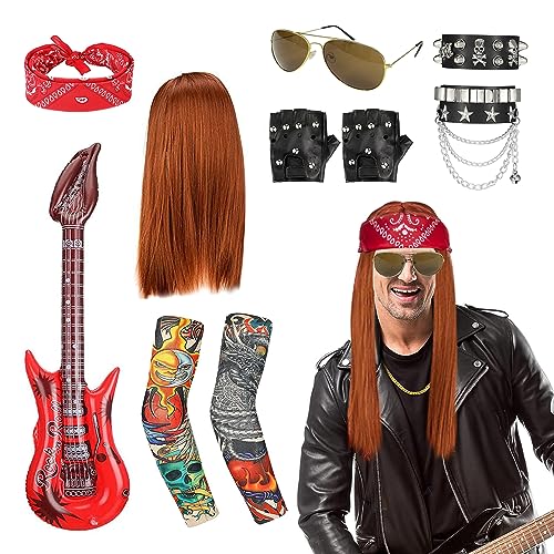 GothicBride Rocker Kostüm Herren 80er 90er Jahre Hip Hop Outfits Kostüm Kit Punker Disco Rocker Zubehör Rock Star Perücke Verkleidung Zubehör von GothicBride