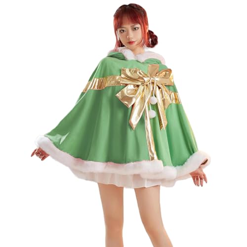 Damen Weihnachtsumhang Mrs. Santa Claus Kapuzenumhang Robe Cosplay Kostüme (Grün, L) von Goudyna